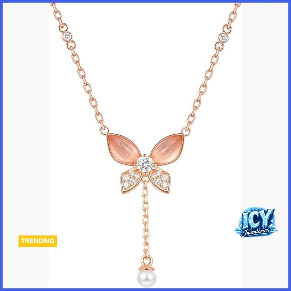 Lab Grown Diamond Pink Crystal Pendant Necklace Rose Gold Plated Sterling Silver